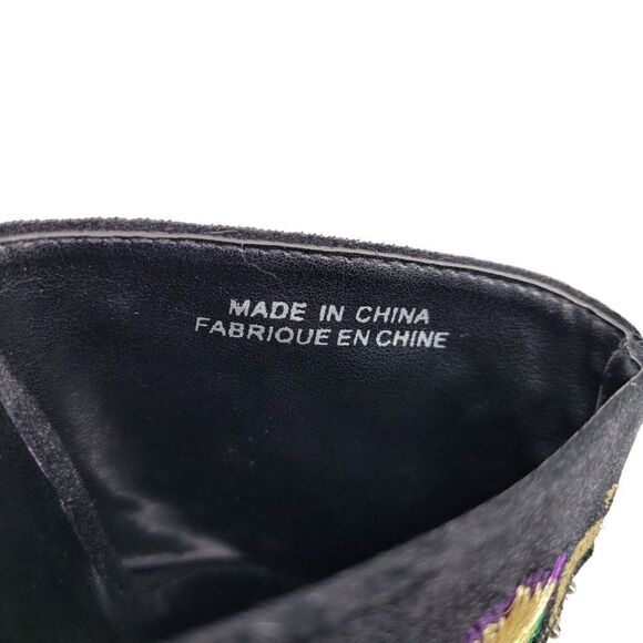 Urban Outfitters Formal Velvet Mules 8 Black Zoe Gold Floral Embroidered 4" Heel - Picture 12 of 13